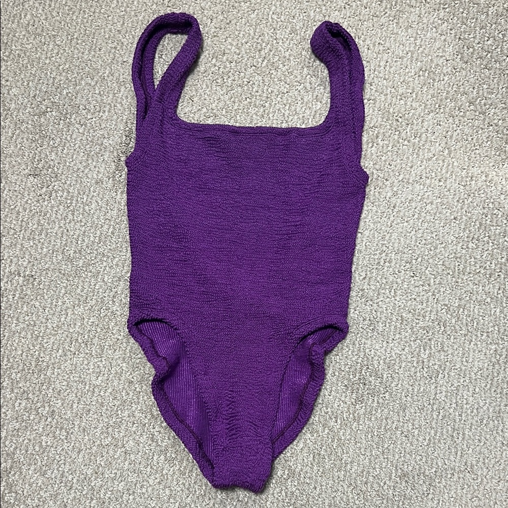 Hunza G Purple One Piece Swimsuit Square Neck Low Back